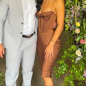 MYRNA CHOCOLATE SATIN CORSET SLIP DRES HOUSE OF CB